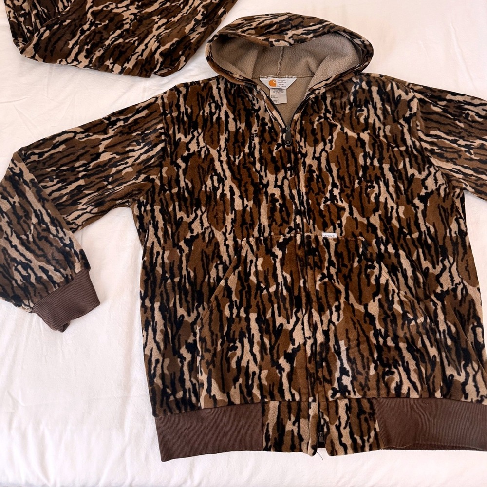 Vintage Carhartt Mossy Oak Camo Fleece Zip Up‎ Hoodie Jacket 767 Mens Large